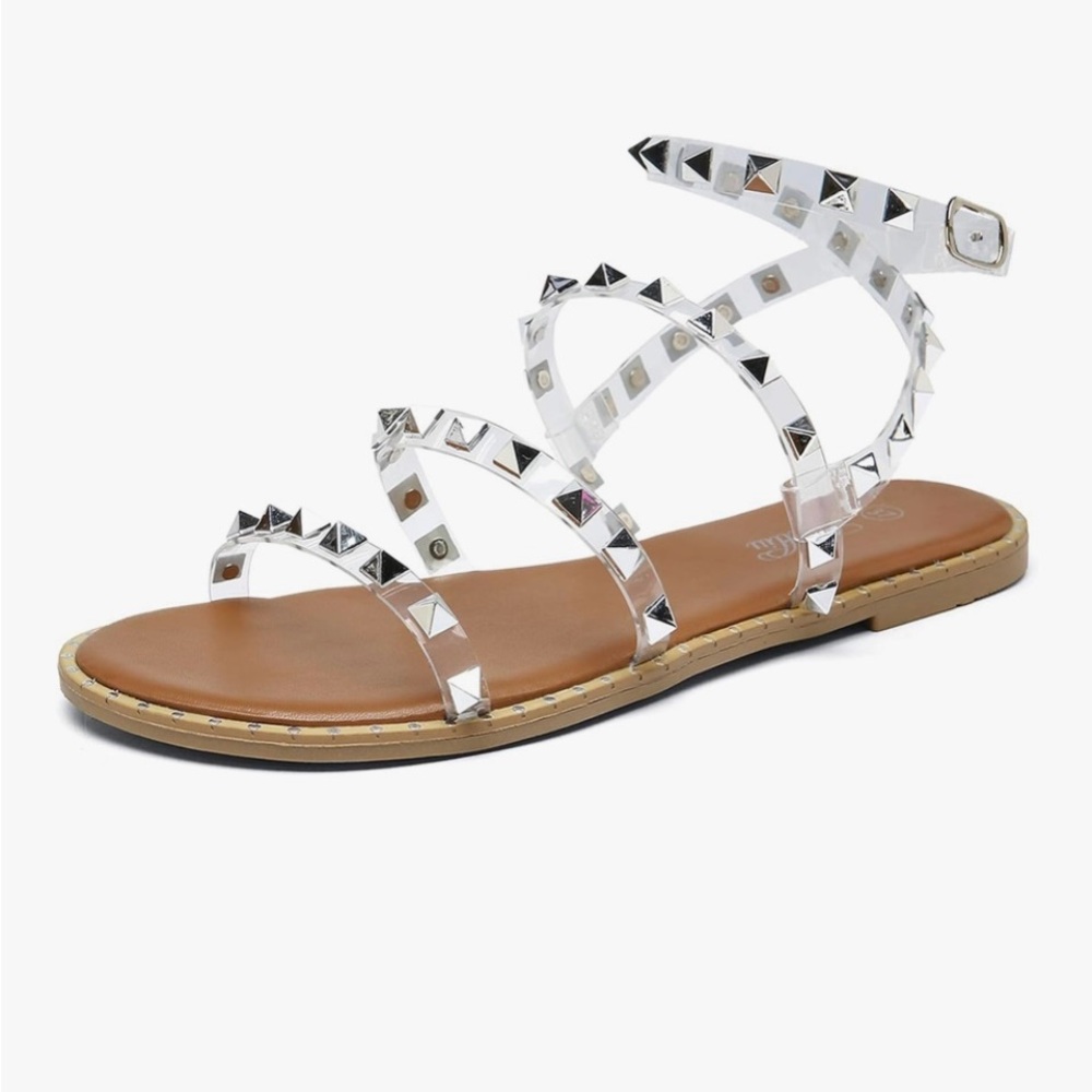 Women's Flat Sandals Strappy Studded Gladiator Size 9.5